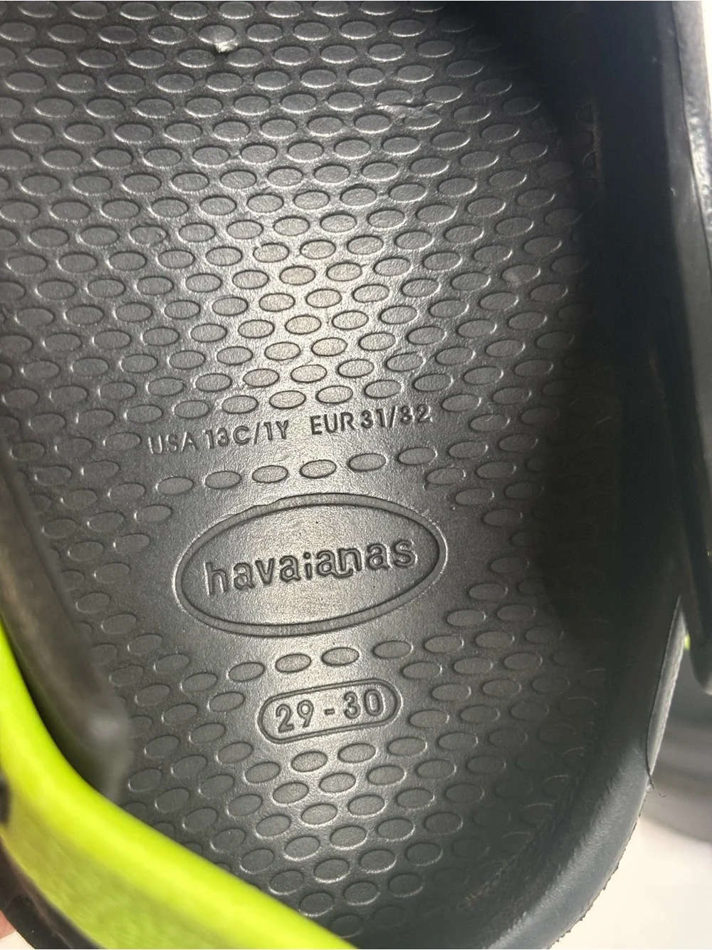 Havaianas Kids Black & Lime Green Sandals Size 13C/1Y EU 31/32